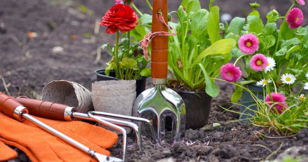 Itens para jardinagem na terra.