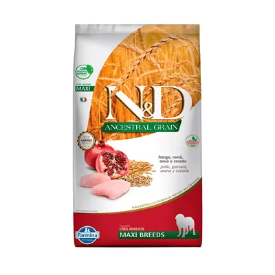 Ração Farmina N&D Ancestral Grain para Cães Adultos de Raças Grandes Sabor Frango e Romã - 10,1kg