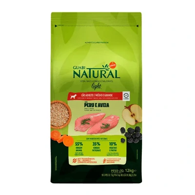 Ração Guabi Natural Light para Cães Adultos de Porte Médio e Grande Sabor Peru e Aveia - 12kg

