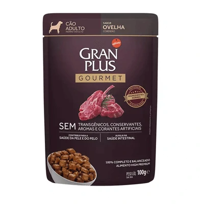 Ração Úmida GranPlus Gourmet Sachê para Cães Adultos Sabor Ovelha - 100g
