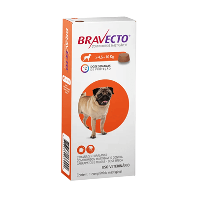 Antipulgas e Carrapatos Bravecto MSD para Cães de 4,5 a 10kg