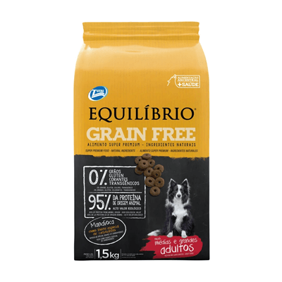 Ração Equilíbrio Grain Free para Cães Adultos Raças Médias e Grandes sabor Mandioca