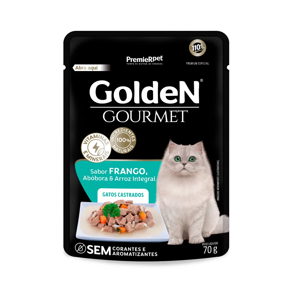 Ração Úmida Golden Gourmet para Gatos Castrados Sabor Frango 70g