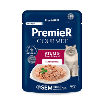 Ração Úmida Premier Gourmet Para Gatos sabor Atum e Arroz integral 70g