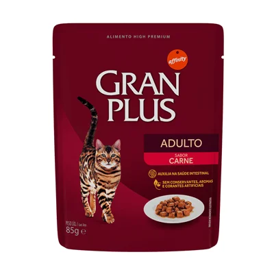 Ração Úmida Sachê GranPlus para Gatos Adultos sabor Carne 85g