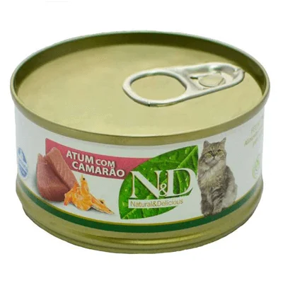 Ração Úmida N&D Lata Para Gatos Adultos Sabor Atum e Camarão - 70g