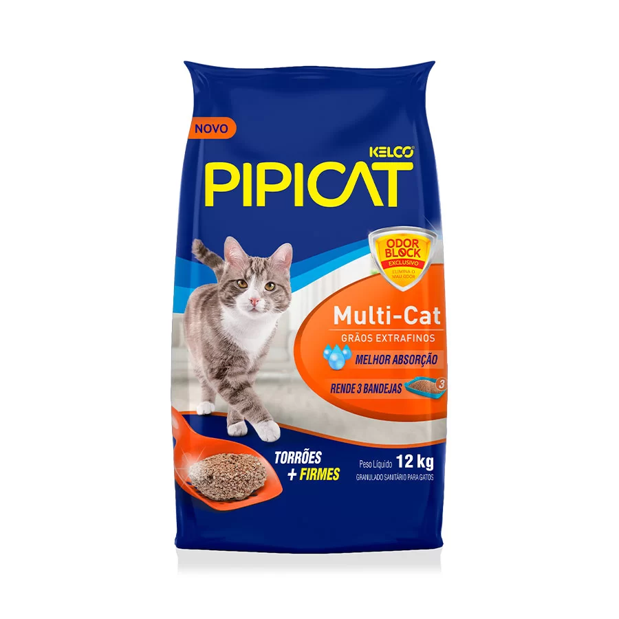 Areia Higiênica Pipicat Multicat para Gatos - 12 kg