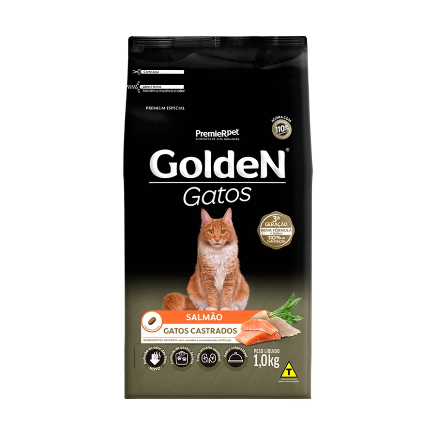 Ração Golden para Gatos Adultos Castrados Sabor Salmão